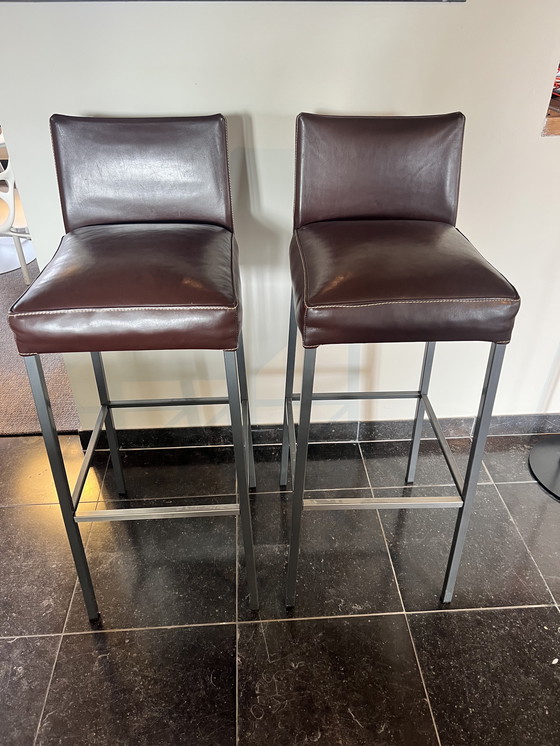 Image 1 of 6 sillas de comedor de diseño KFF, cuero genuino, opción para 2 taburetes de bar adicionales