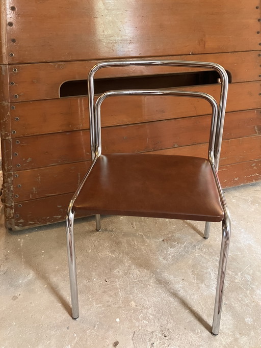 Meurop vintage designstoel met cognackleurige zitting – eetkamerstoelen, Chrome