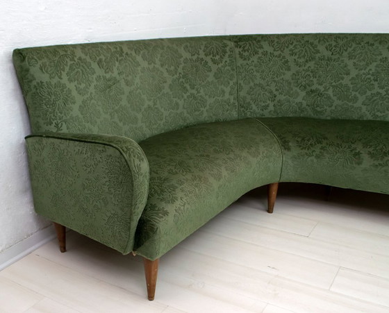 Image 1 of Mid-Century Modern Italian Damask Velvet Corner Sofa, 1950s