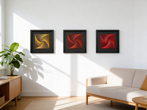 Image 1 of 3D-gedrucktes geometrisches Spiralkunstwerk – Seiden-PLA auf Leinwand – Gerahmte, limitierte Auflage (2026)