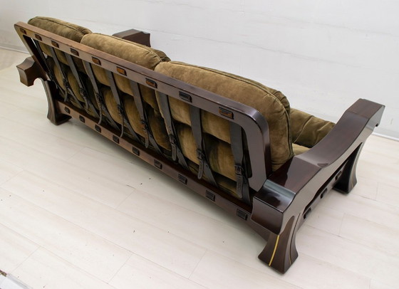 Image 1 of Sofá italiano Mid-Century Mid-Century de ante y madera "Ussaro", años 70