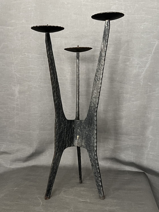 Image 1 of Brutalist Wrought Iron Floor Candelabra - Approx. 1960 Design