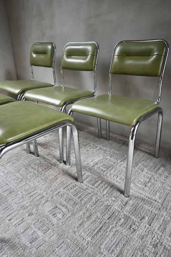 Set of 5 characteristic mid-century dining chairs 50/60, Chrome, Skai, Green (photo 13 of 13)