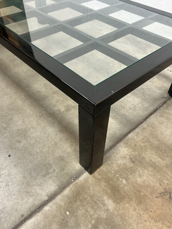 Image 1 of Tavolino da caffè vintage nero lucido con piano in vetro, stile giapponese, anni '80