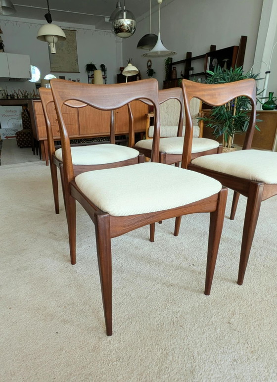 Vintage Set of 4 Teak Dining Chairs – Textile, Wood (photo 7 of 9)