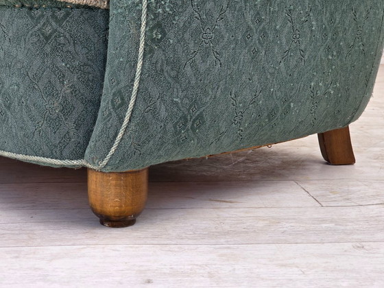 Image 1 of 1960s, Danish 3-seater curved sofa, light green furniture fabric, original condition.