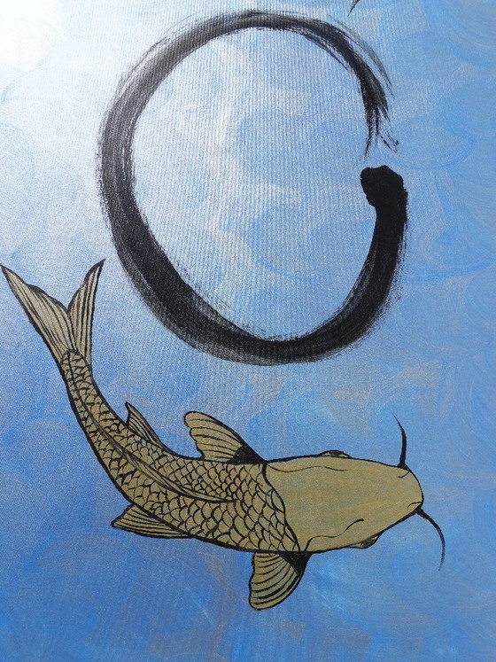Japanese Koi Fishes J546 - Original Painting – Paintings & Drawings, Canvas (photo 4 of 13)