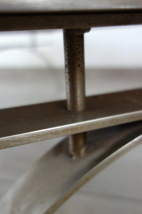 Image 1 of Tavolino Jean Gregorieff per Roche Bobois in ceramica e acciaio spazzolato 60 70