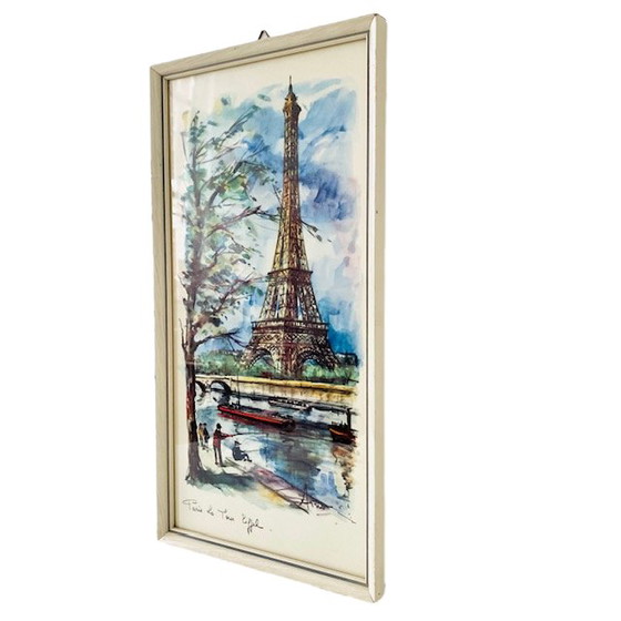 Image 1 of Mid - Century watercolor painting Paris Eiffel Tower Arno 1970's