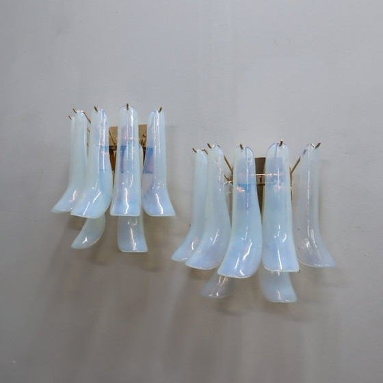 Seltene 1980er La Murrina Murano Opalglas Blüten Wandleuchten Gold Paar – Murano Glass (photo 5 of 12)