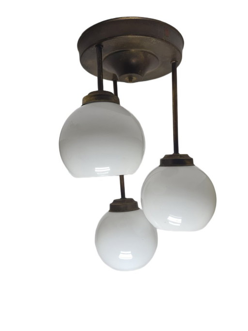 Lampadario in stile Art Déco, Polonia, anni '60 – kroonluchters, Glass, Metal (photo 2 of 12)