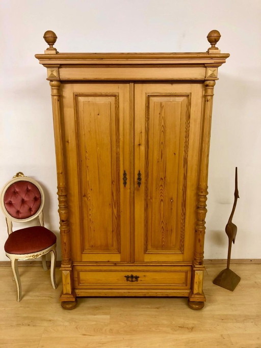 Softwood wardrobe, farmhouse wardrobe, antique wardrobe, Gründerzeit wardrobe, country-style wardrobe, hall wardrobe circa 1890