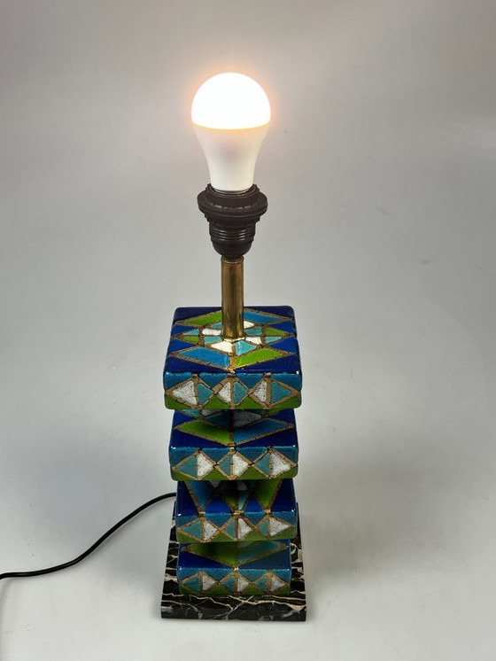 Image 1 of Vintage Geëmailleerde Kleurrijke Tafellamp, Italië 1970's