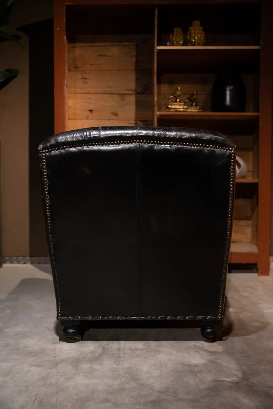 Image 1 of Chesterfield Timothy Oulton Fauteuil Zwart Craqulee leer