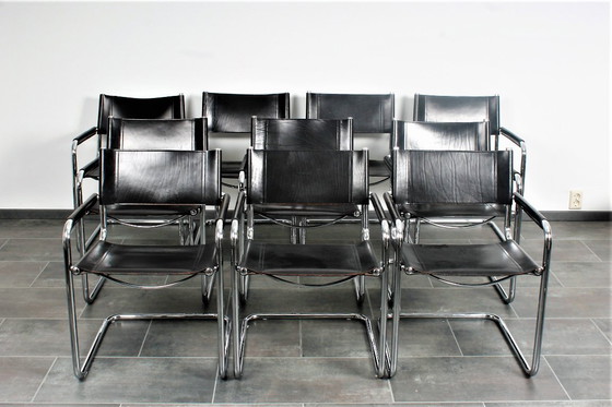 Image 1 of Set van 8 Matteo Grassi MG5 zwarte tuigleren buisframe stoelen