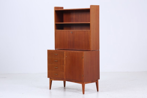 Image 1 of Rare Étagère Vintage Années 60 | Mid Century Armoire à étagères Tiroirs Rétro Bois Rangement #07-69