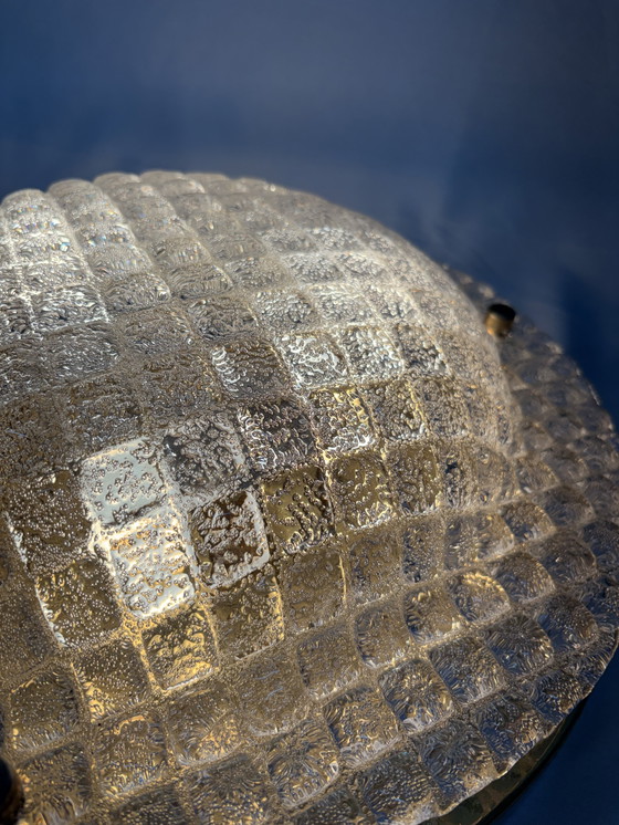 Image 1 of Vintage Fischer Leuchten ceiling lamp ice glass & brass 60/70