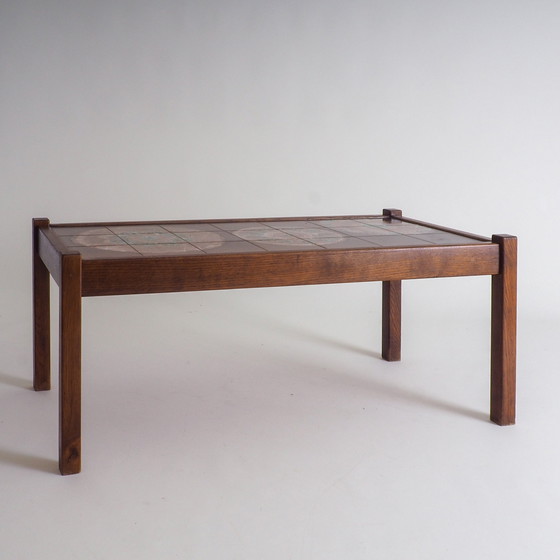 Image 1 of Mid Century Houten Salontafel Met Keramische Tegels Top