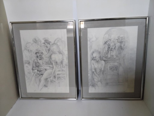 2x Modern Etchings Framed In The Style Of Toulouse-Lautrec Parisian Belle Epoque And Art Nouveau