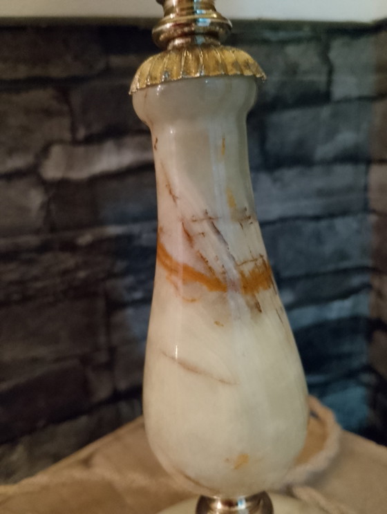 Image 1 of Lampe im neoklassizistischen Stil aus Bronze und echtem Onyx, vollständig elektrifiziert mit einem geflochtenen Leinenkabel