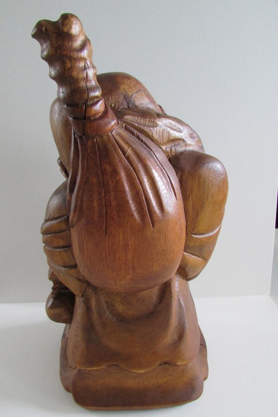 Image 1 of Hand-carved wooden statue of the Laughing Buddha