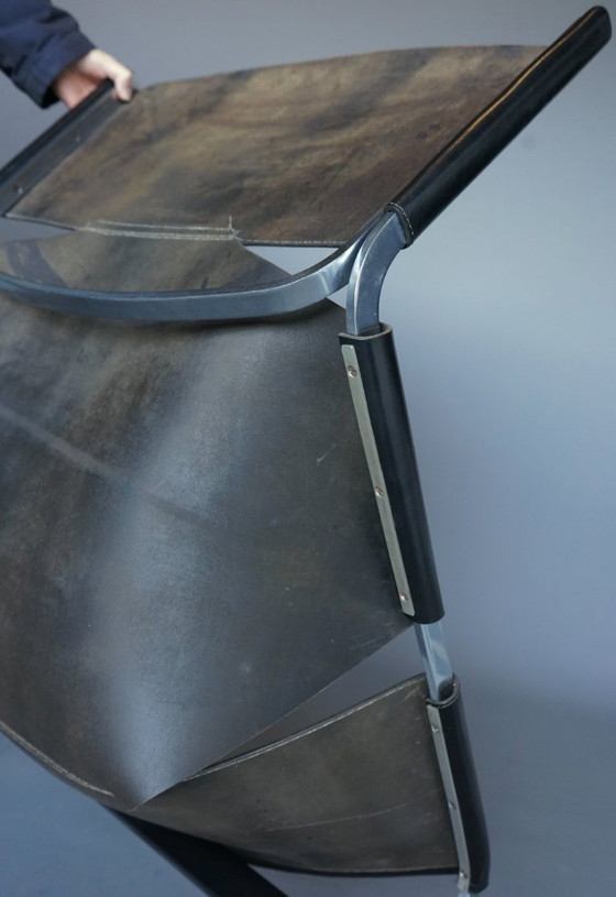 Image 1 of Loungefauteuil model F444 met zwarte lederen zitting, ontworpen door Pierre Paulin voor Artifort, jaren 70.