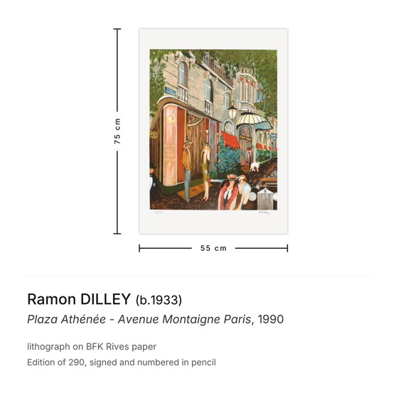 Image 1 of Ramon DILLEY Plaza Athénée - Avenue Montaigne Parigi Litografia firmata 1990