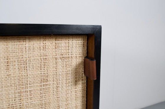 Image 1 of FLORENCE KNOLL SIDEBOARD MODEL 116 WOOD, LEATHER AND RAFFIA 1960