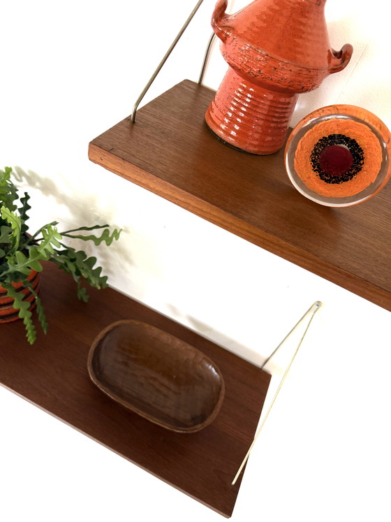 Image 1 of Ensemble de 2 panneaux muraux vintage en teck des années 60