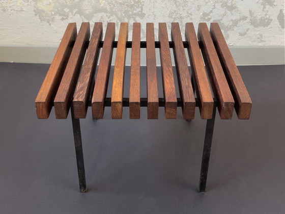 Tavolino per piante in teak Mid-Century, Sgabello, Metallo vintage originale – Libri d'arte, Legno, Ferro (photo 5 of 12)