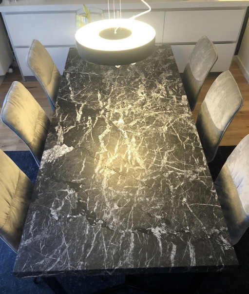 Luxury Marble Dining Table Celio Grigio Carnico Marble – eettafels, Metal (photo 2 of 6)