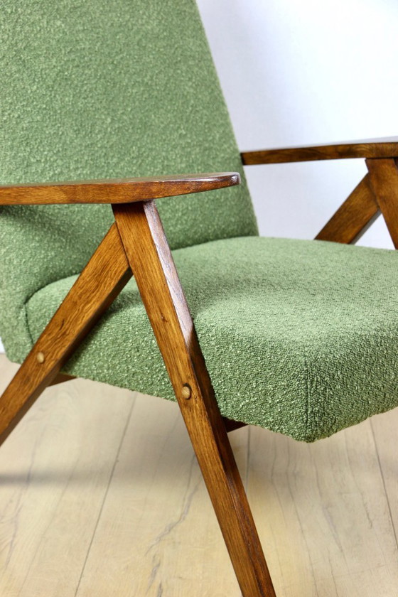 Image 1 of Vintage armchair B-310 VAR green boucle dark structural wood 1970s