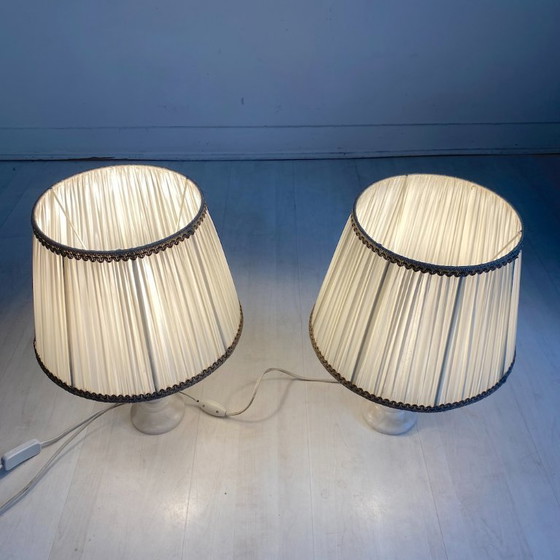 Image 1 of Paire de lampe à poser en Albatre vintage 1970's