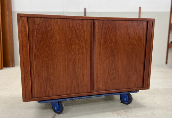 Image 1 of Teak Tambour Door Cabinet By Kai Kristiansen For Feldballes