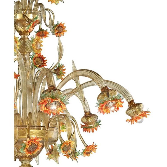 Image 1 of Murano Glass “Sunflowers” Chandelier – Venetian Style in Amber & Green