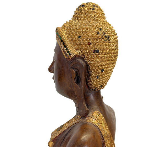 Antique Burmese Mandalay Wooden Buddha – Bhumisparsha – c. – Sculpture, Glass (photo 15 of 23)