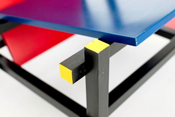 Image 1 of Red-blue chair (without proof) & Schroeder table by Gerrit Rietveld for Cassina, set of 2