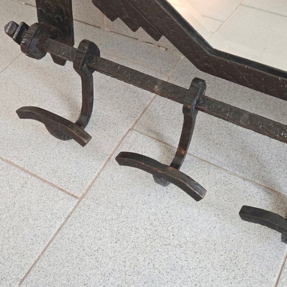 Image 1 of Perchero de pared con espejo, estilo art déco francés, años 20-30, metal martillado.