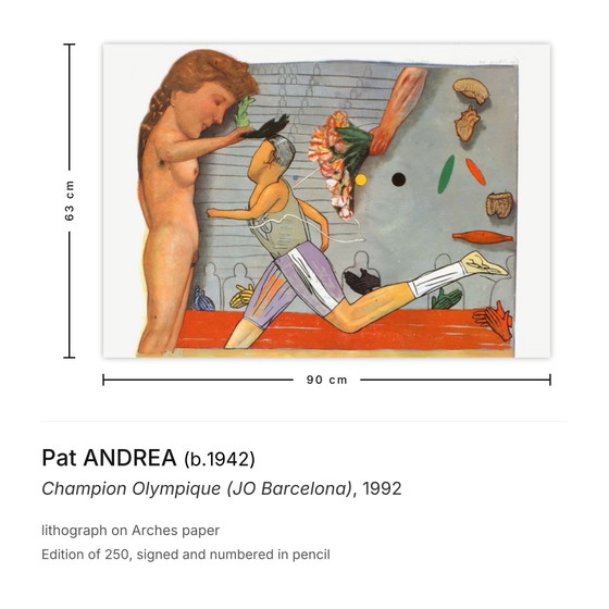 Pat Andrea Signed Lithograph Champion Olympique (JO Barcelona) 1992 – Lithographs & prints, Paper (photo 3 of 5)