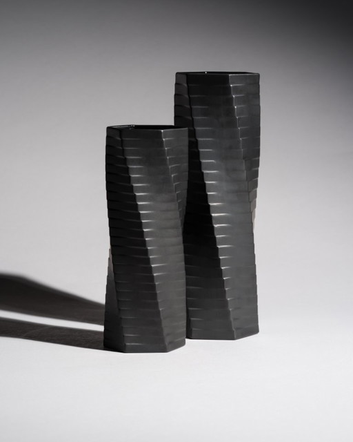 Vintage ROSENTHAL WERNER UHL Vase Duo Bisque Porcelaine Noire PISA 23 cm & 28 cm