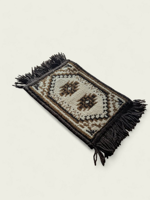 Chemin de table vintage rare de style oriental/ethnique – 24 × 40 cm – Marron et beige – Très bon état