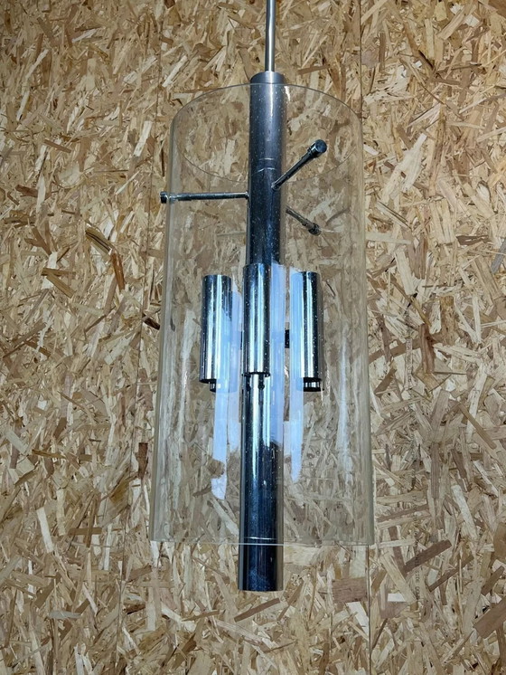 Image 1 of Lampadario anni &#39;60-&#39;70, enorme lampadario a sospensione in vetro Limburg e design cromato