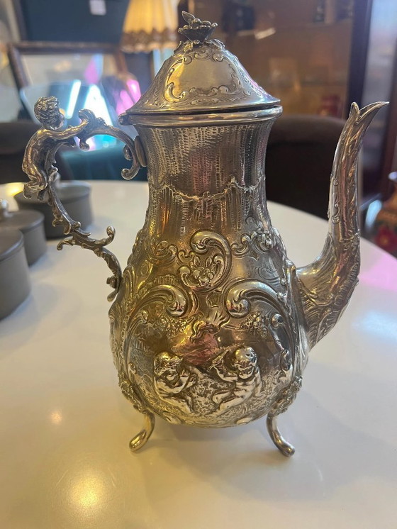 Image 1 of Barokke koffiepot van massief 800 zilver, gemerkt, ca. 1900-1920, geboorte pot