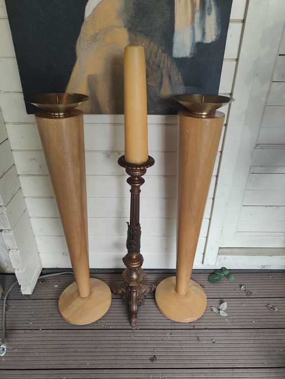 Image 1 of candlesticks 2 piece solid beech candlesticks plus church candlestick solid copper