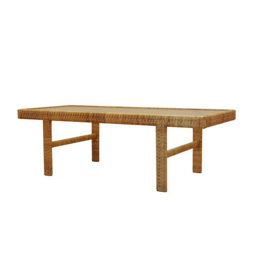 Table d'appoint en verre et osier, design danois, années 1970, fabriquée au Danemark