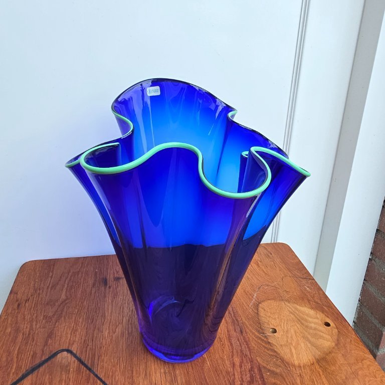 Vintage Schott Zwiesel Napkin Vase Blue with Turquoise finish Glass