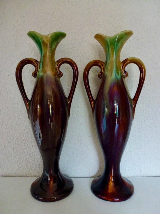 Set de Jarrones Antiguos Art Deco Thulin con Esmalte Goteado (1923-1935). – Ceramic (photo 9 of 9)