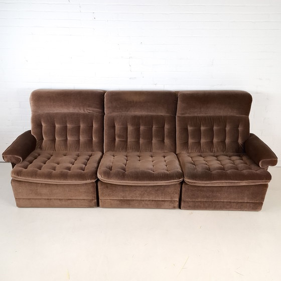 Image 1 of Vintage modular sofa from the 1970s, tufted brown velvet