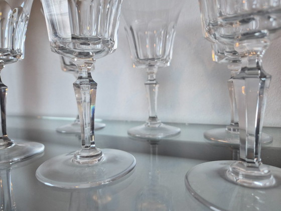 Image 1 of 6x Mid Century Val-Saint-Lambert mondgeblazen wijnglazen