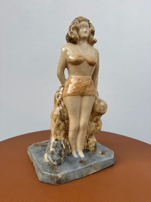 Art Deco Keramik Badende Statue (1930/40)